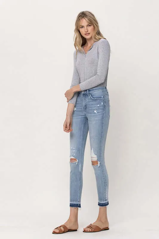 Beach House Light Blue Distressed Mid Rise Crop Skinny Jeans