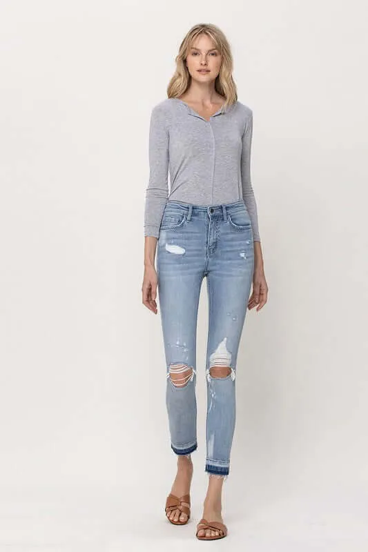 Beach House Light Blue Distressed Mid Rise Crop Skinny Jeans