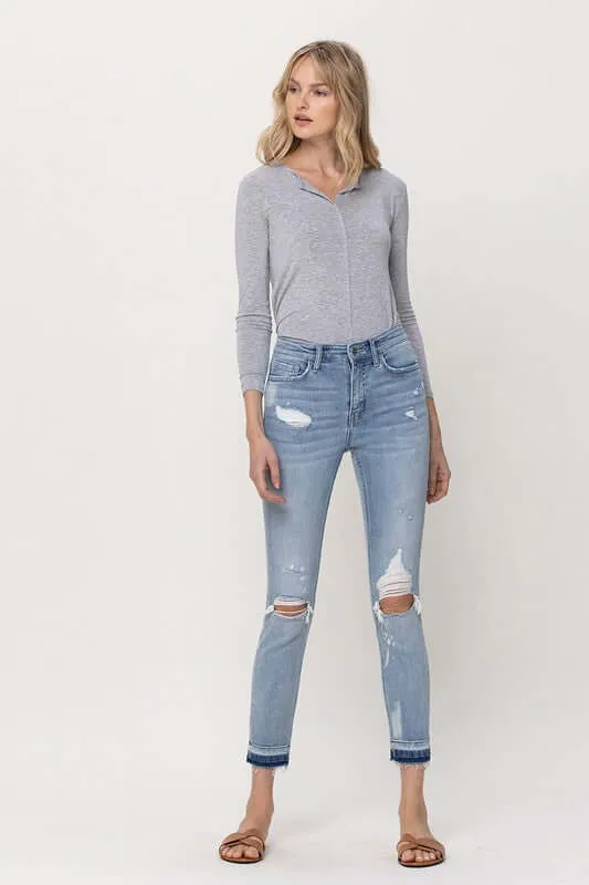 Beach House Light Blue Distressed Mid Rise Crop Skinny Jeans