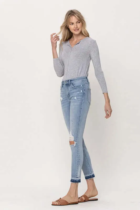 Beach House Light Blue Distressed Mid Rise Crop Skinny Jeans