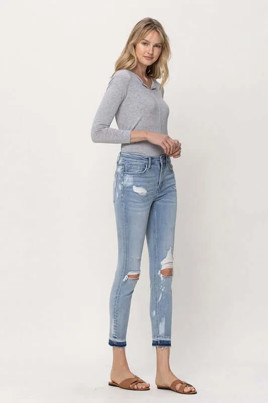 Beach House Light Blue Distressed Mid Rise Crop Skinny Jeans