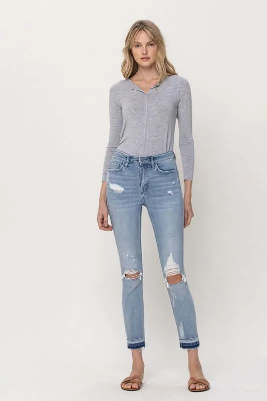 Beach House Light Blue Distressed Mid Rise Crop Skinny Jeans