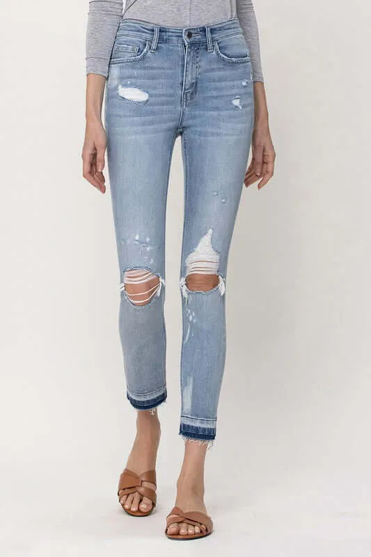Beach House Light Blue Distressed Mid Rise Crop Skinny Jeans