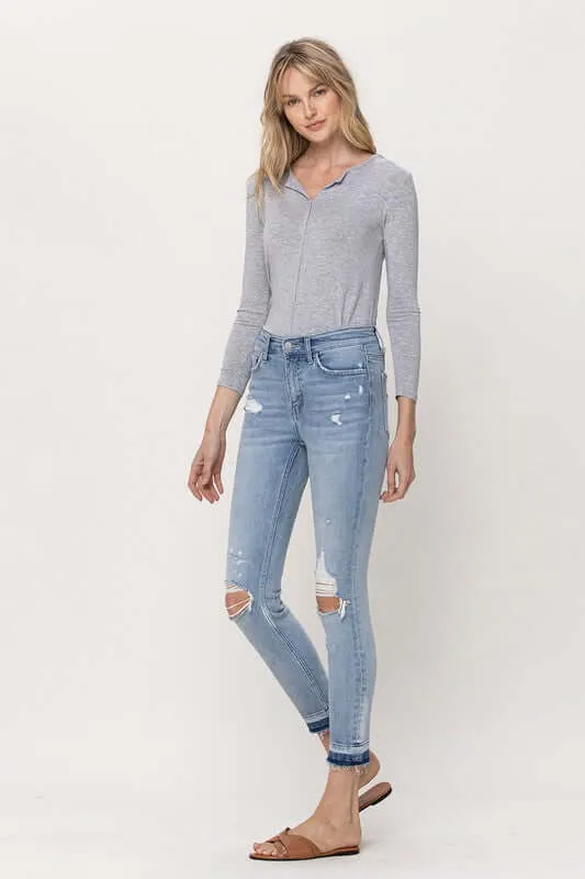 Beach House Light Blue Distressed Mid Rise Crop Skinny Jeans