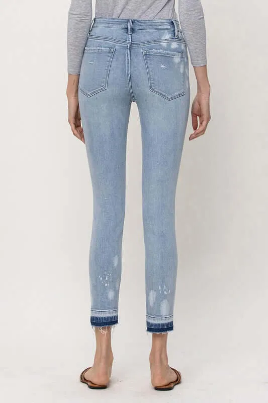 Beach House Light Blue Distressed Mid Rise Crop Skinny Jeans