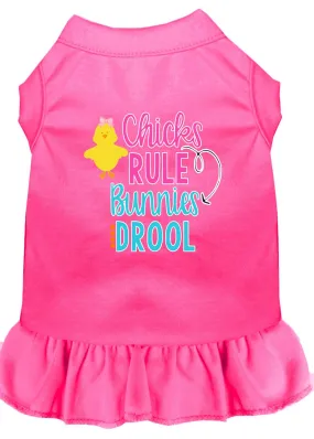 Chicks Rule Screen Print Dog Dress Bright Pink 4x (22)