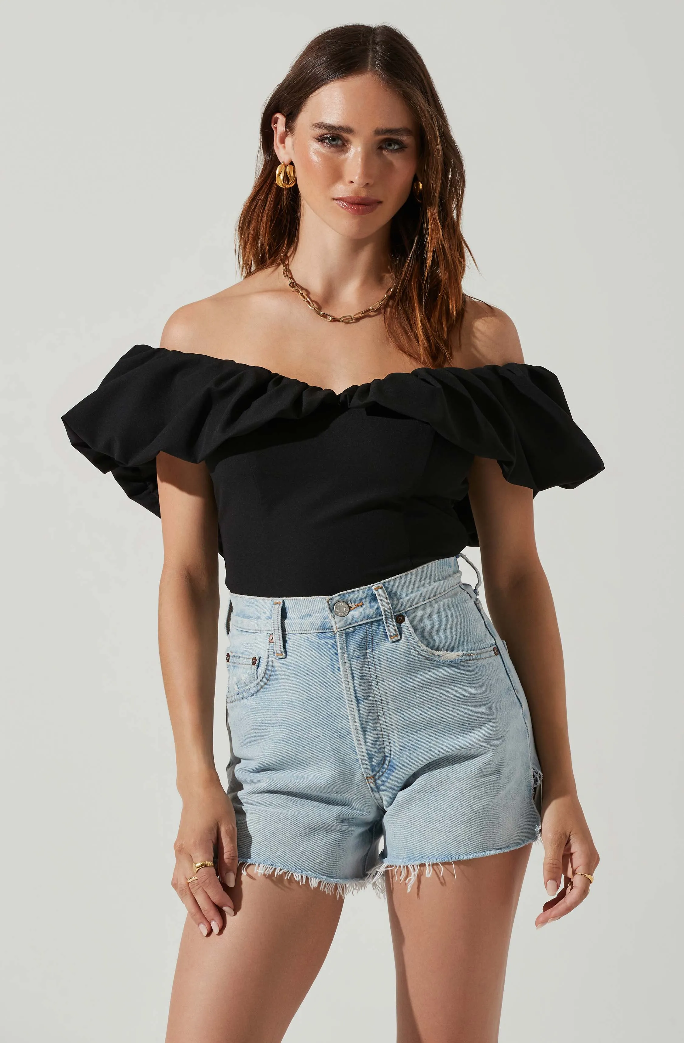Off-Shoulder Claribelle Top with Ruffle Hem Detail