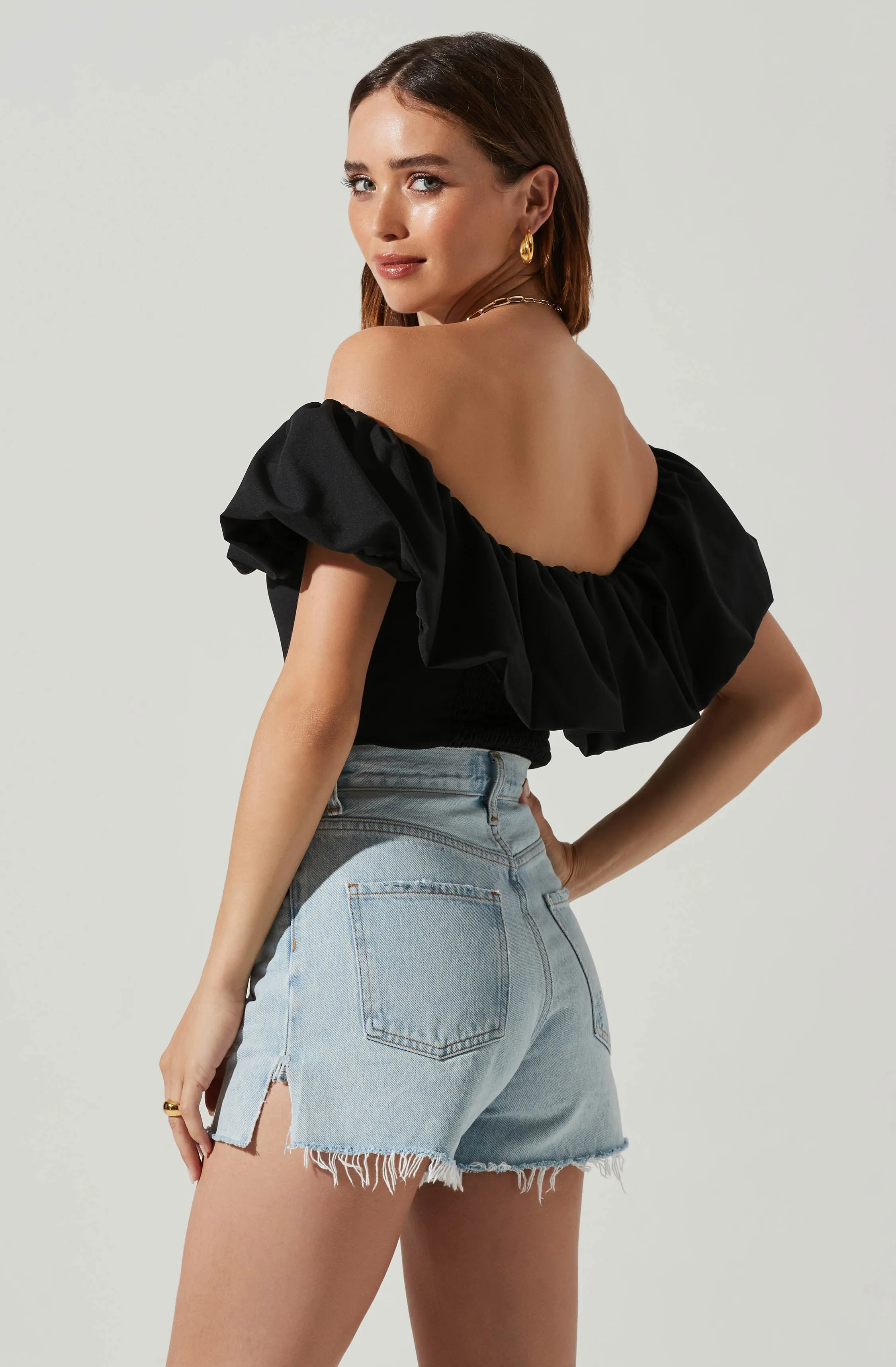 Off-Shoulder Claribelle Top with Ruffle Hem Detail