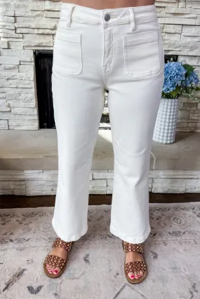 Cream High Rise Patch Pocket Cropped Wide Leg Jean by Mica