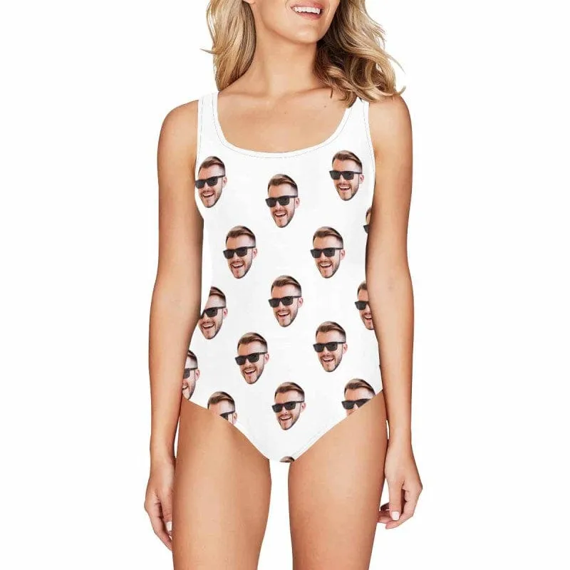 Custom Face One Piece Swimsuit Wide Brim Straw Sun Hat With Veil