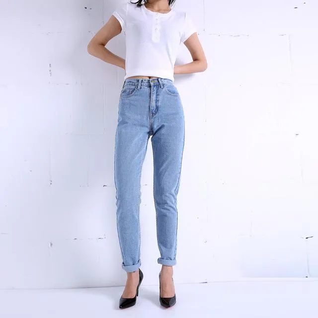 Free shipping 2017 New Slim Pencil Pants Vintage High Waist Jeans new womens pants full length pants loose cowboy pants C1332