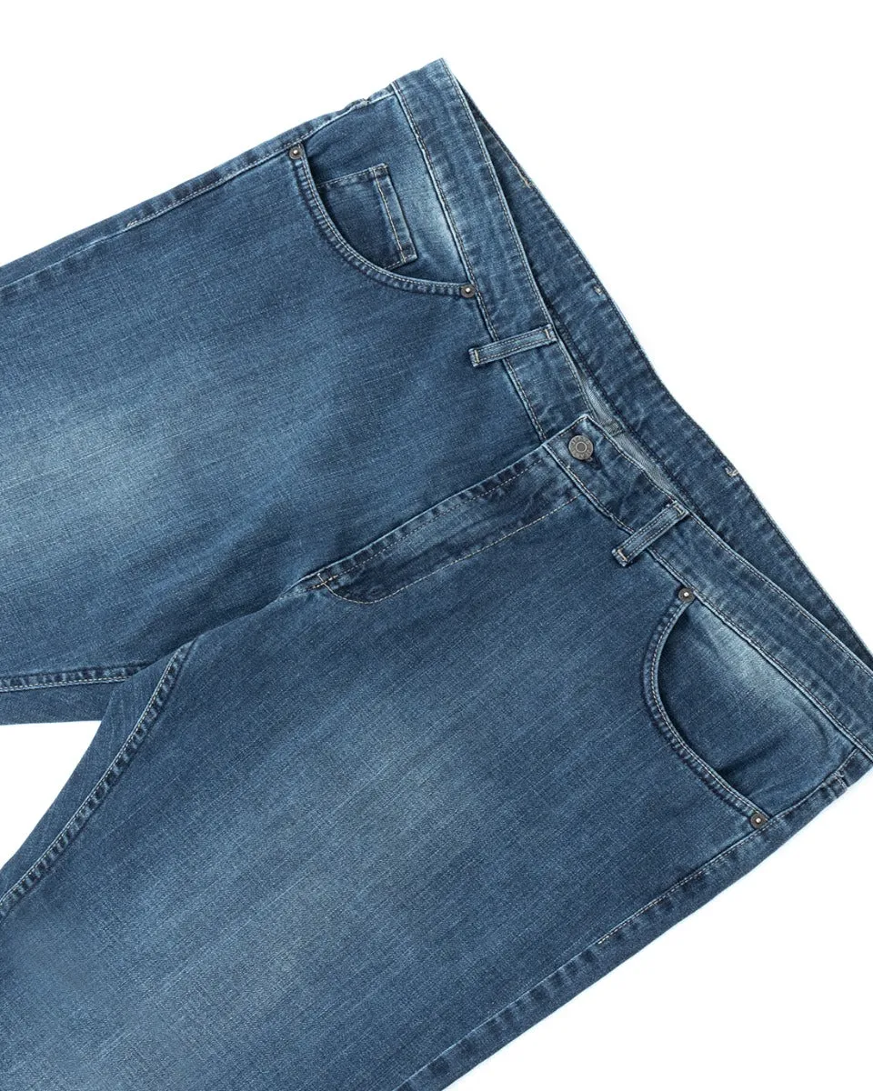 Jeans Uomo Pantaloni Calibrati Denim Chiaro Cinque Tasche Taglie Forti Casual GIOSAL-P5820A