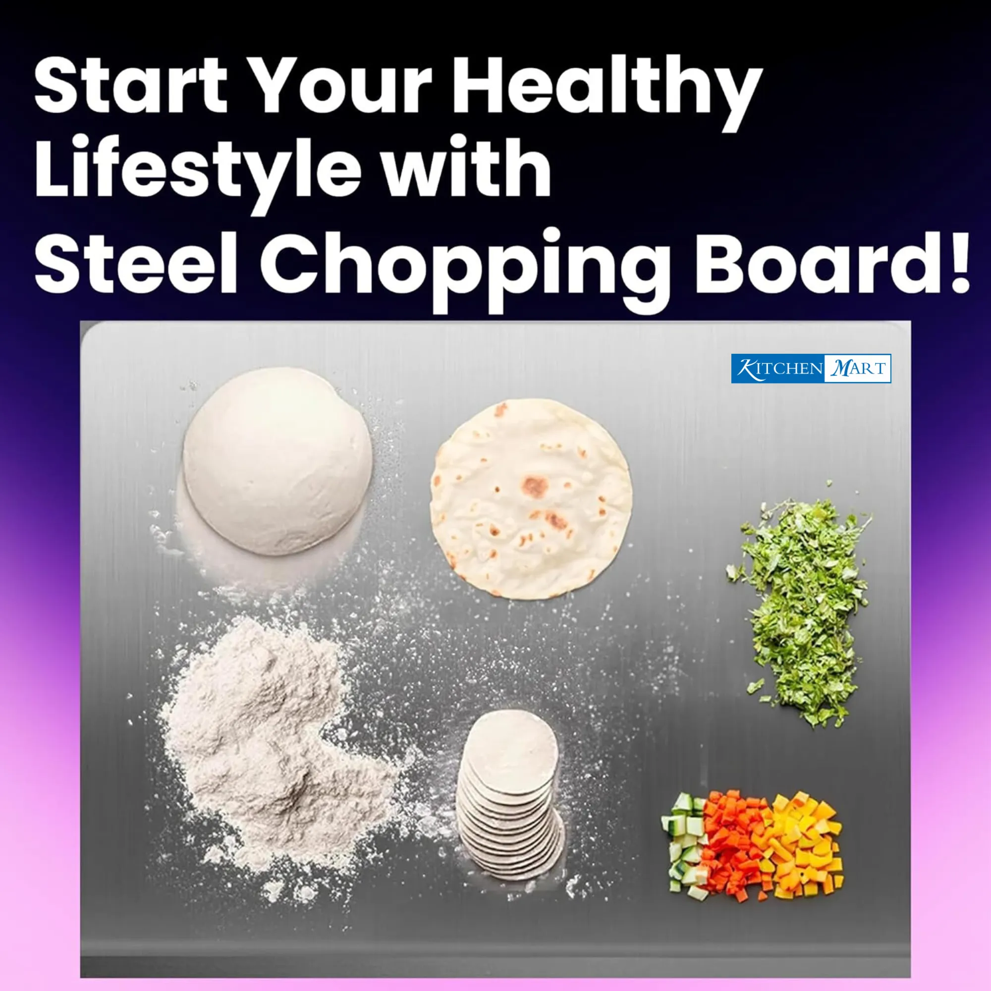 Kitchen mart Counter Top Chopping Board Stainless Steel Worktop Platform Round Edge, Baking, Heavy Extra Large (63 Cm Wide x 47 Cm Deep  25 Mm Bend