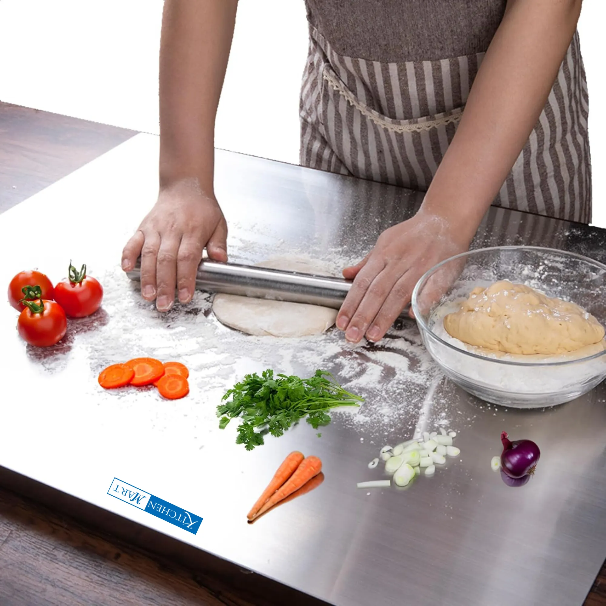 Kitchen mart Counter Top Chopping Board Stainless Steel Worktop Platform Round Edge, Baking, Heavy Extra Large (63 Cm Wide x 47 Cm Deep  25 Mm Bend