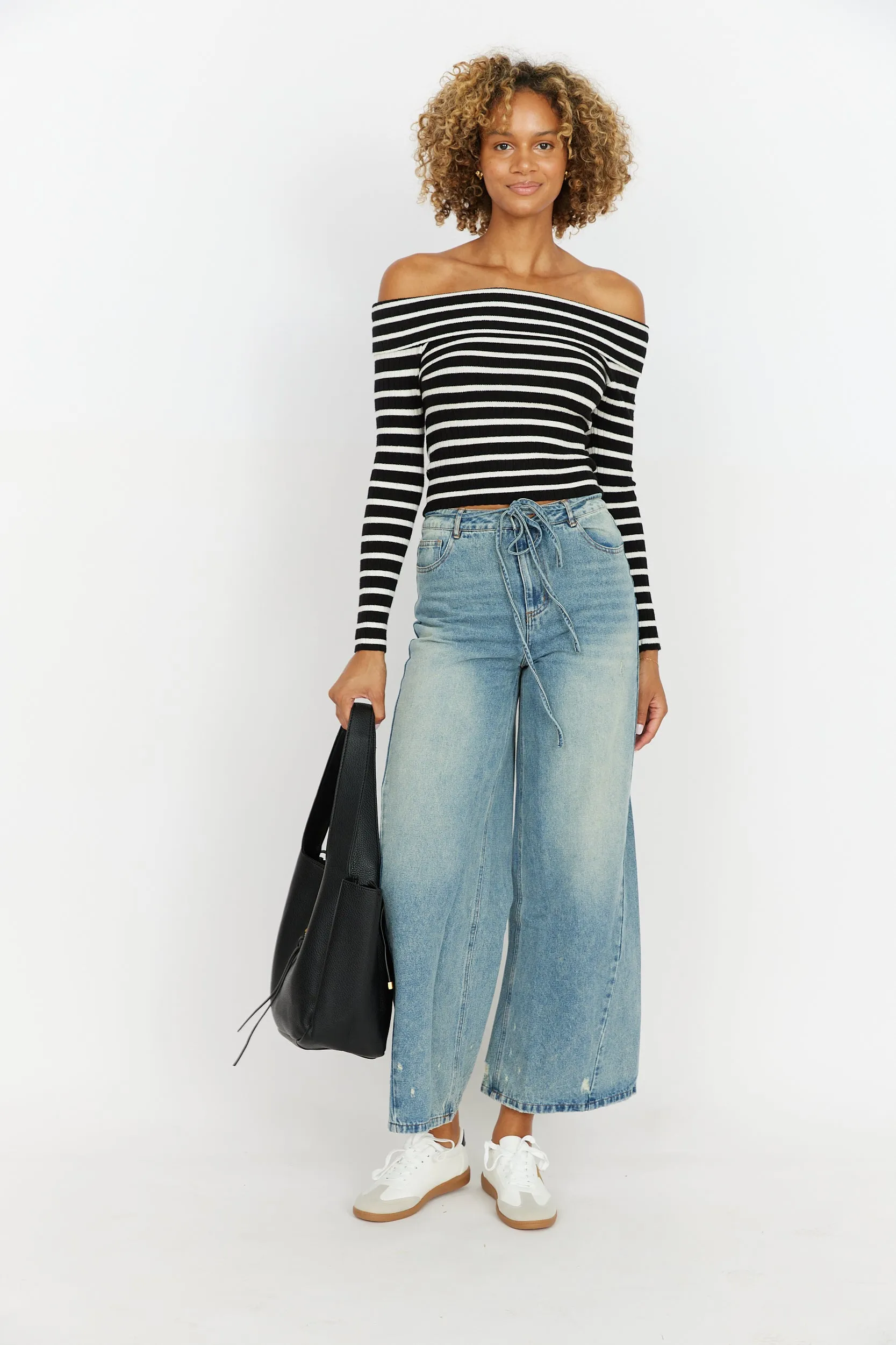 Kyan Off Shoulder Striped Sweater