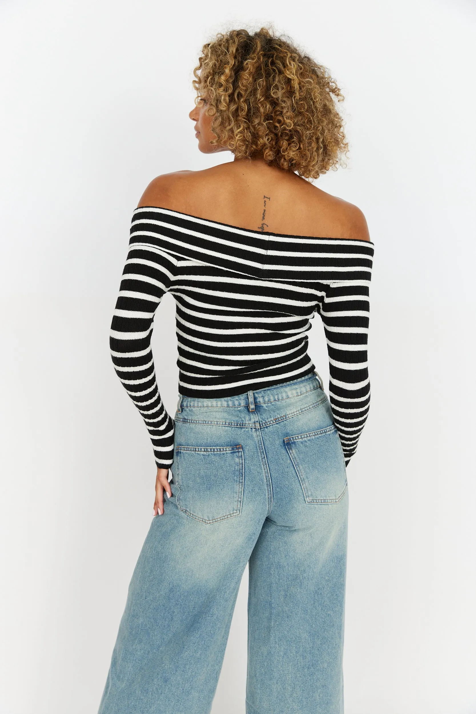 Kyan Off Shoulder Striped Sweater
