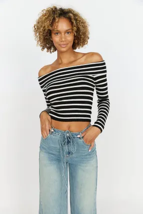 Kyan Off Shoulder Striped Sweater