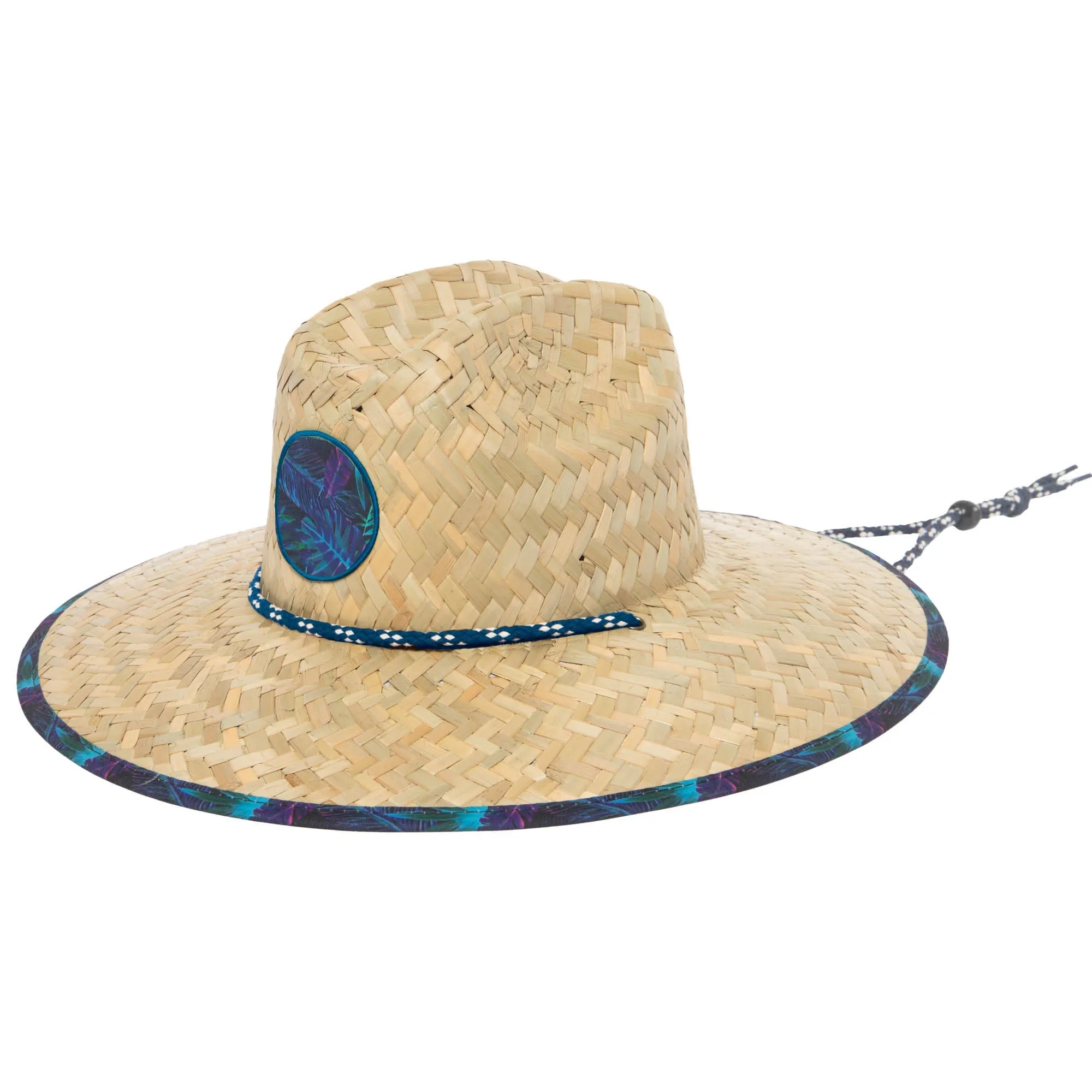 Mens Straw Lifeguard with Tropical Printed Under-brim