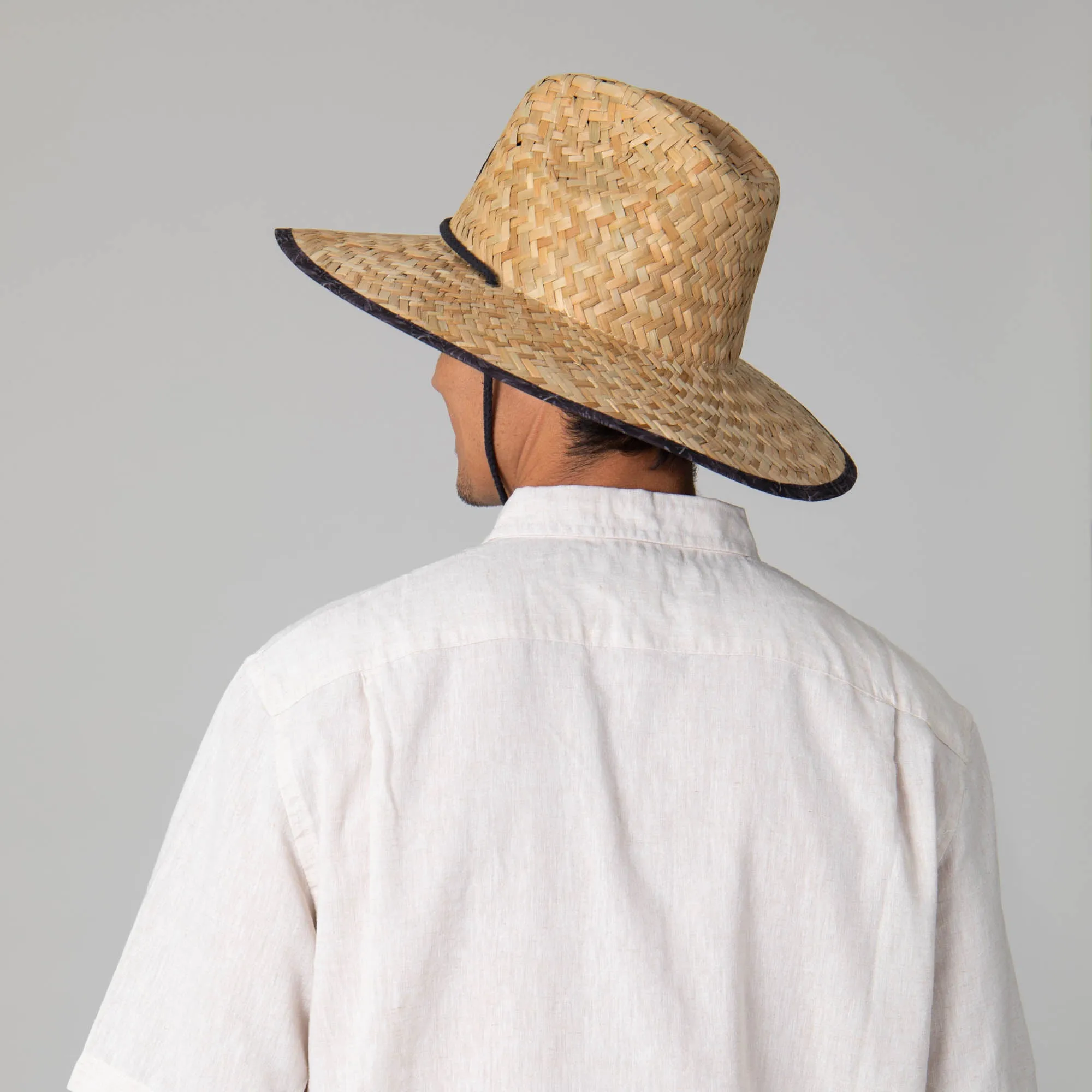 Mens Straw Lifeguard with Tropical Printed Under-brim