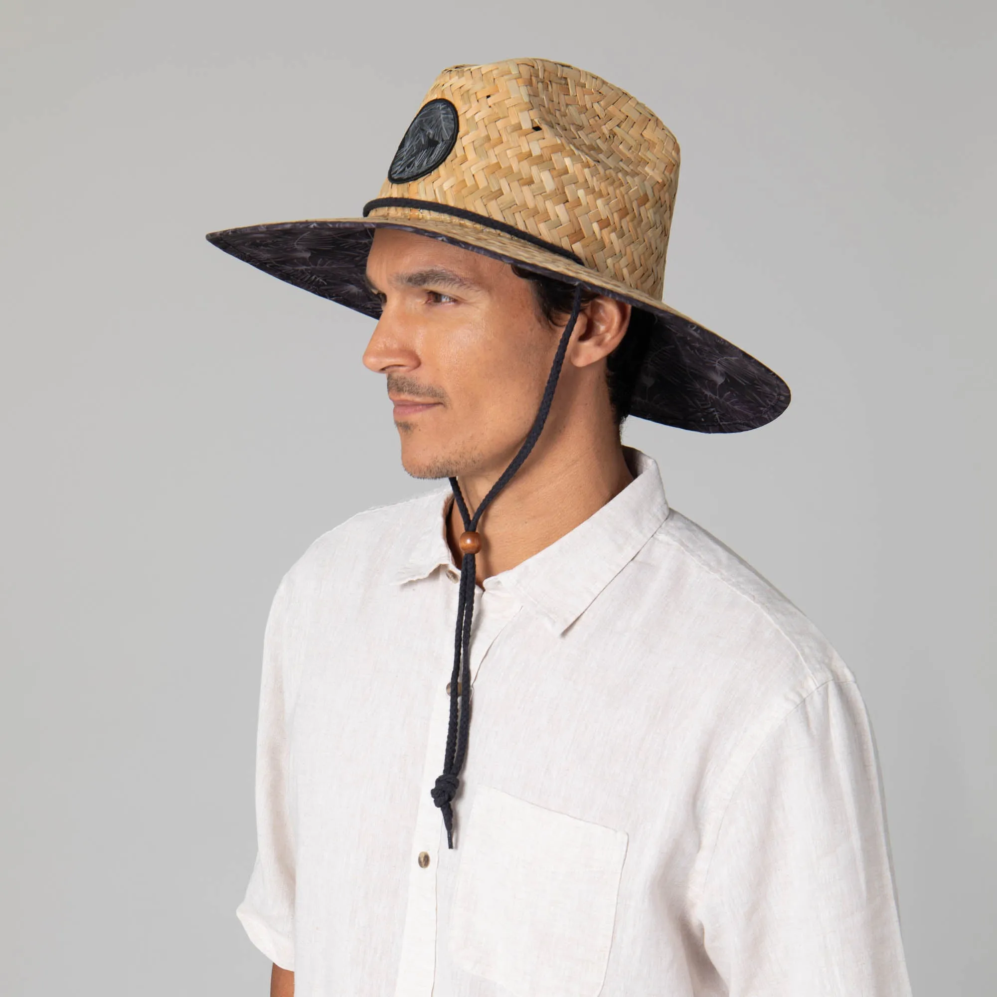 Mens Straw Lifeguard with Tropical Printed Under-brim