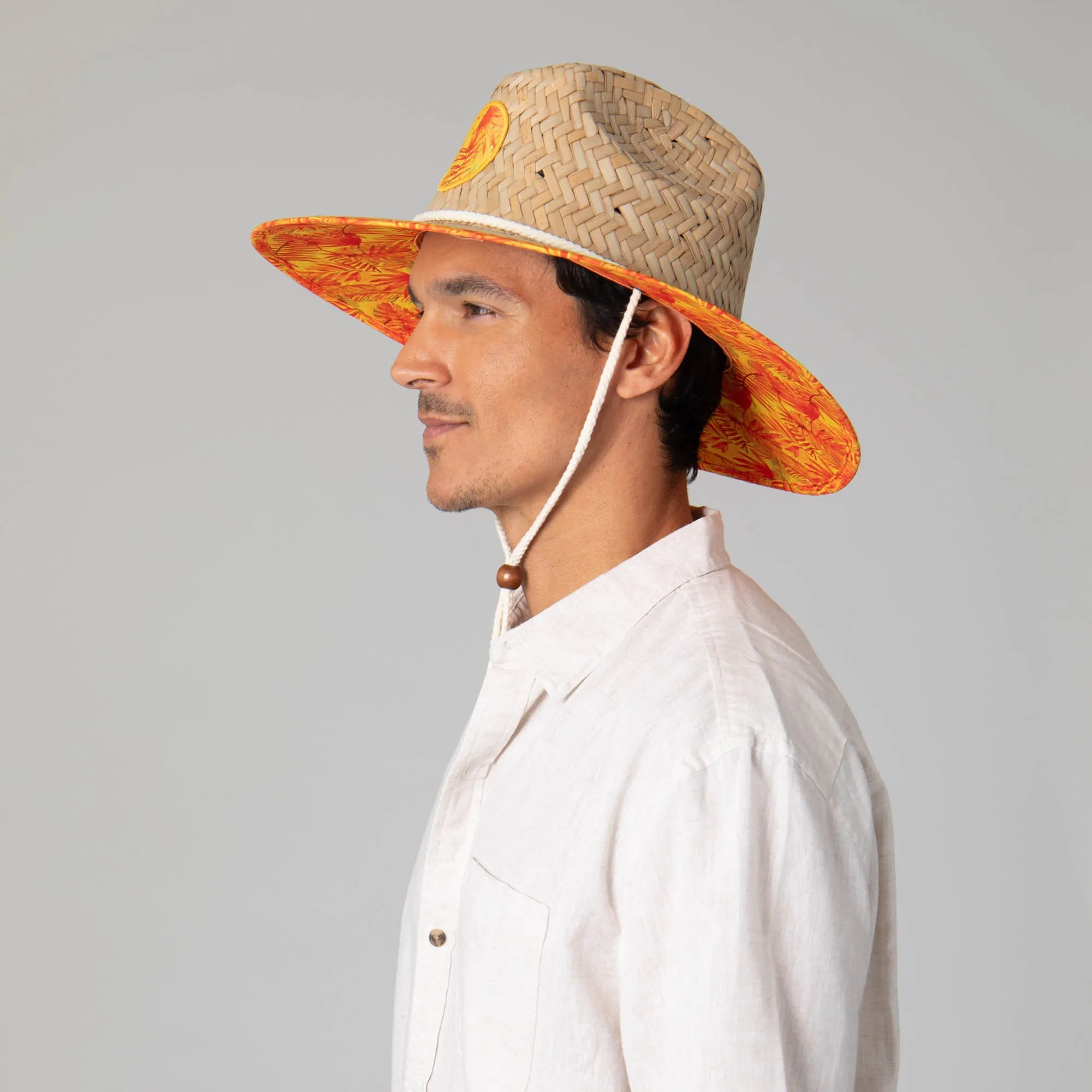 Mens Straw Lifeguard with Tropical Printed Under-brim