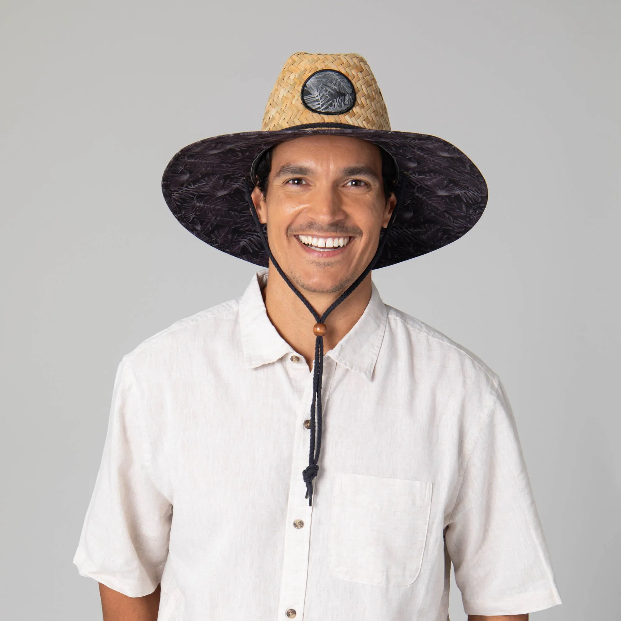 Mens Straw Lifeguard with Tropical Printed Under-brim