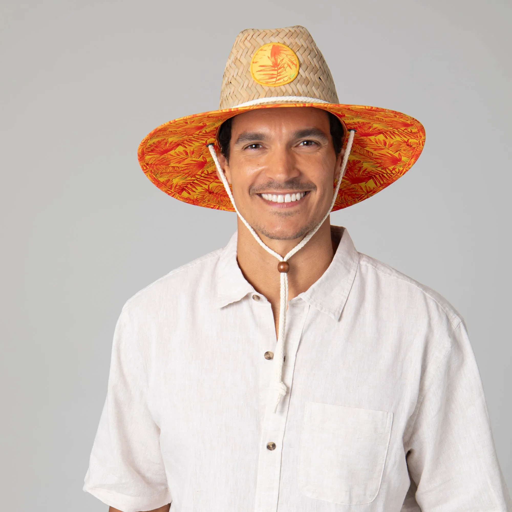 Mens Straw Lifeguard with Tropical Printed Under-brim