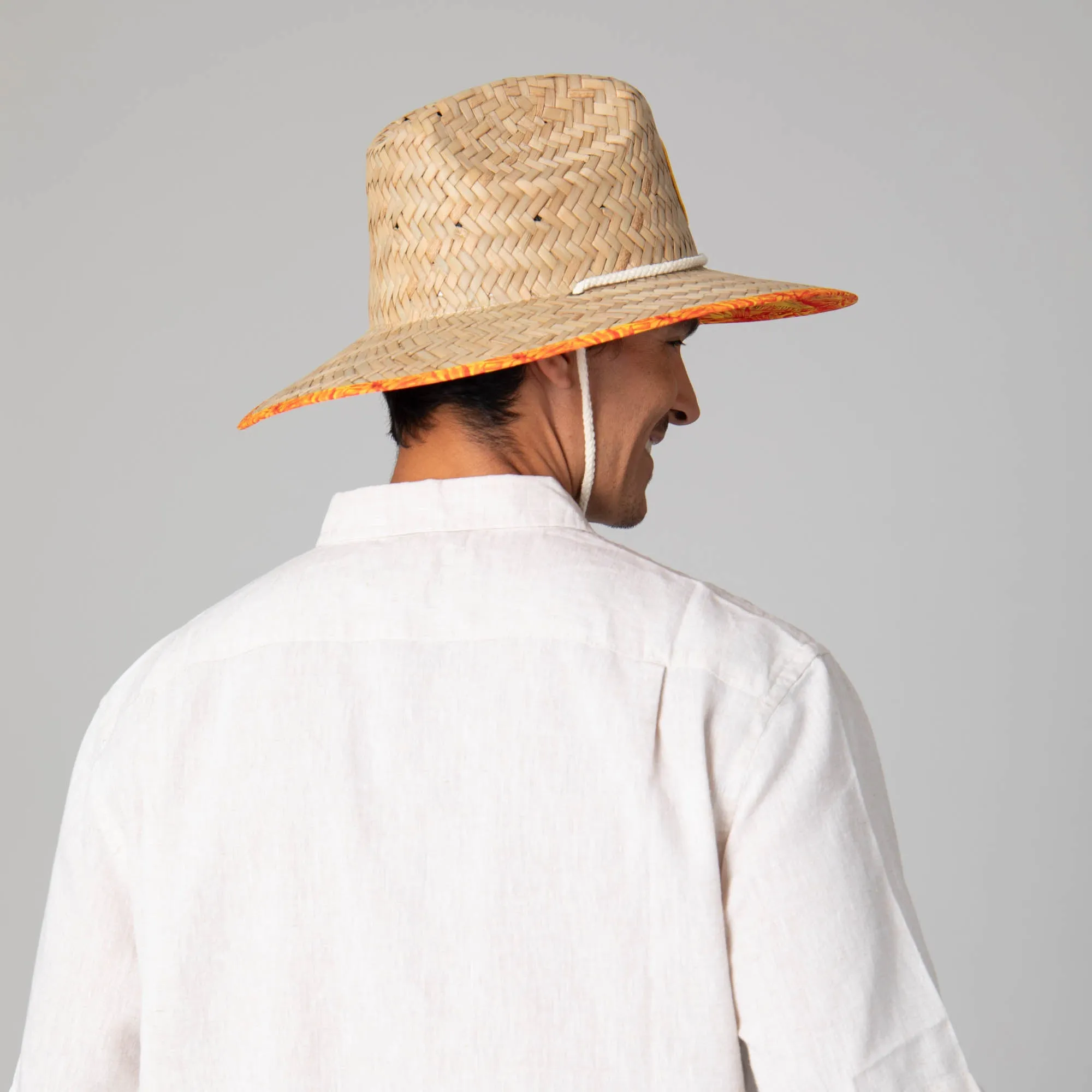 Mens Straw Lifeguard with Tropical Printed Under-brim