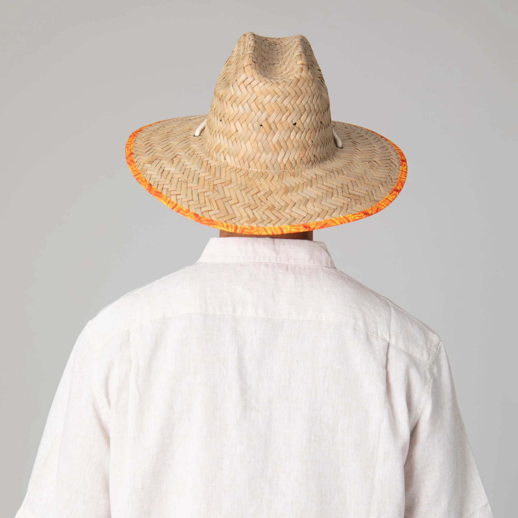 Mens Straw Lifeguard with Tropical Printed Under-brim