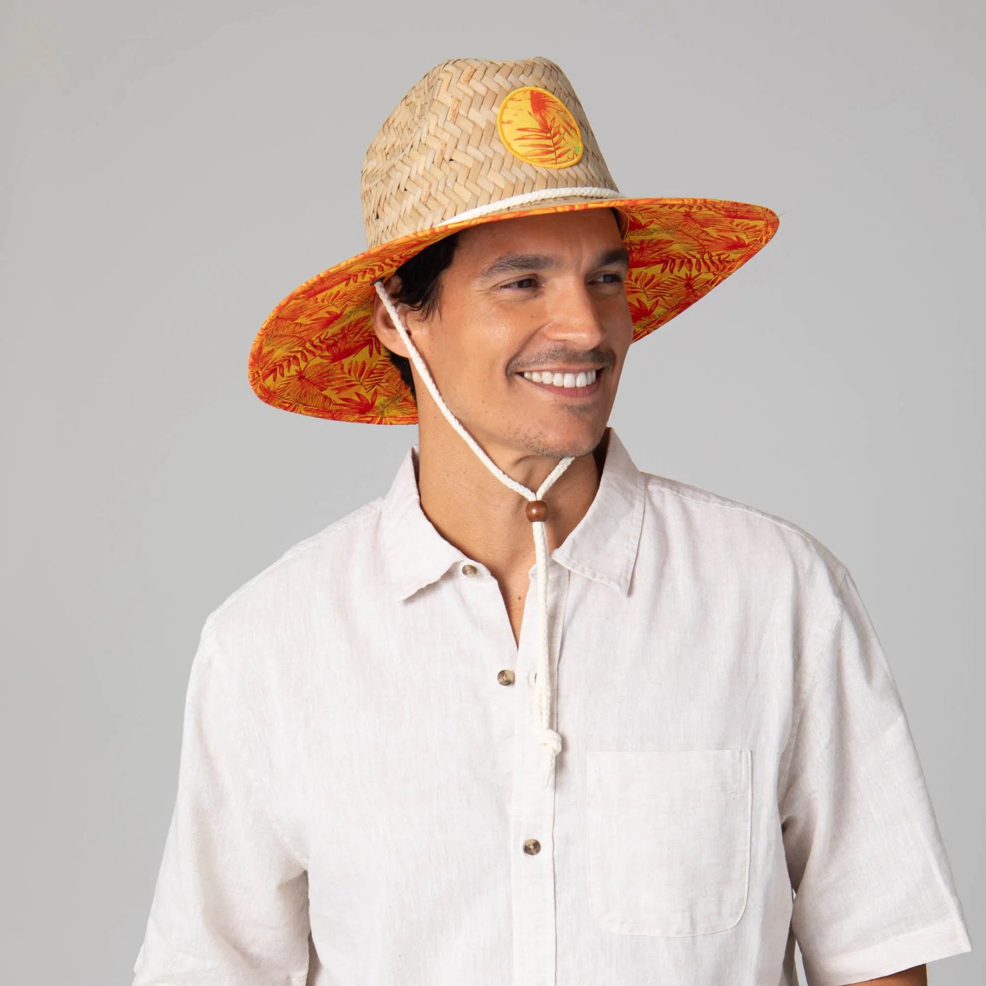 Mens Straw Lifeguard with Tropical Printed Under-brim