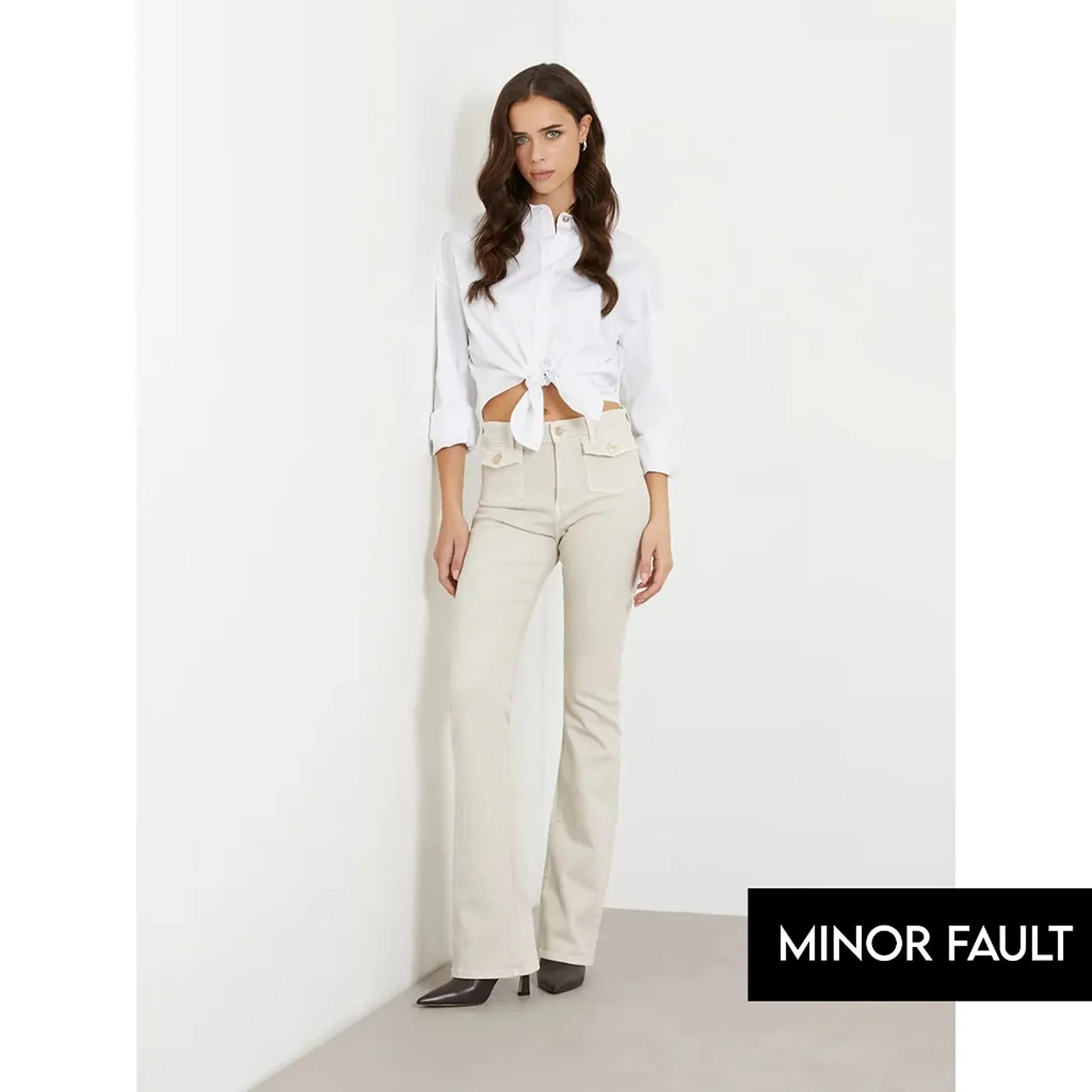 (Minor Fault) Cream High Rise Flare Jeans