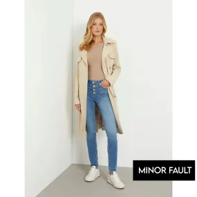 (Minor Fault) Mid Blue High Rise Button Fly Skinny Jeans