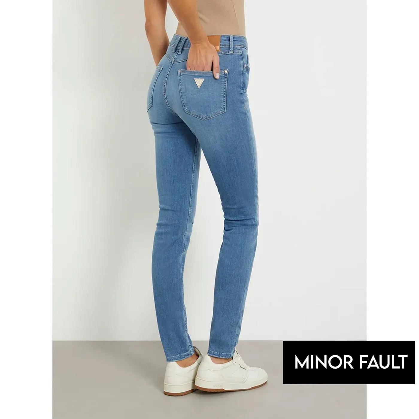 (Minor Fault) Mid Blue High Rise Button Fly Skinny Jeans