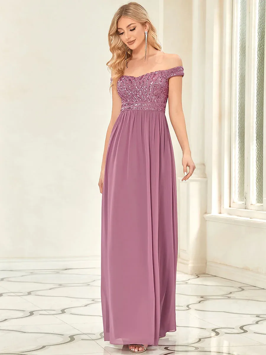 Off-Shoulder Sequinned Top Evening Dress