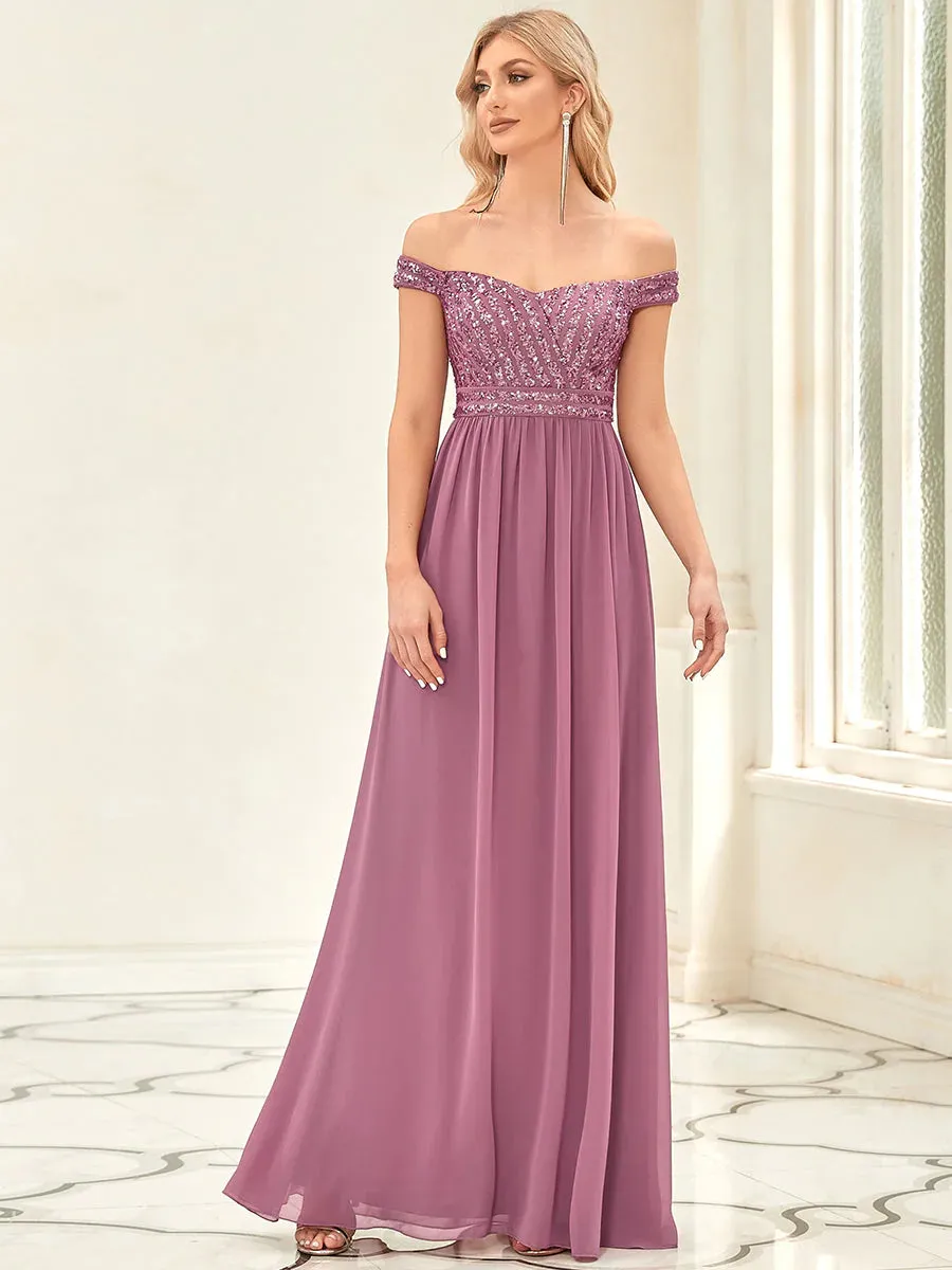 Off-Shoulder Sequinned Top Evening Dress