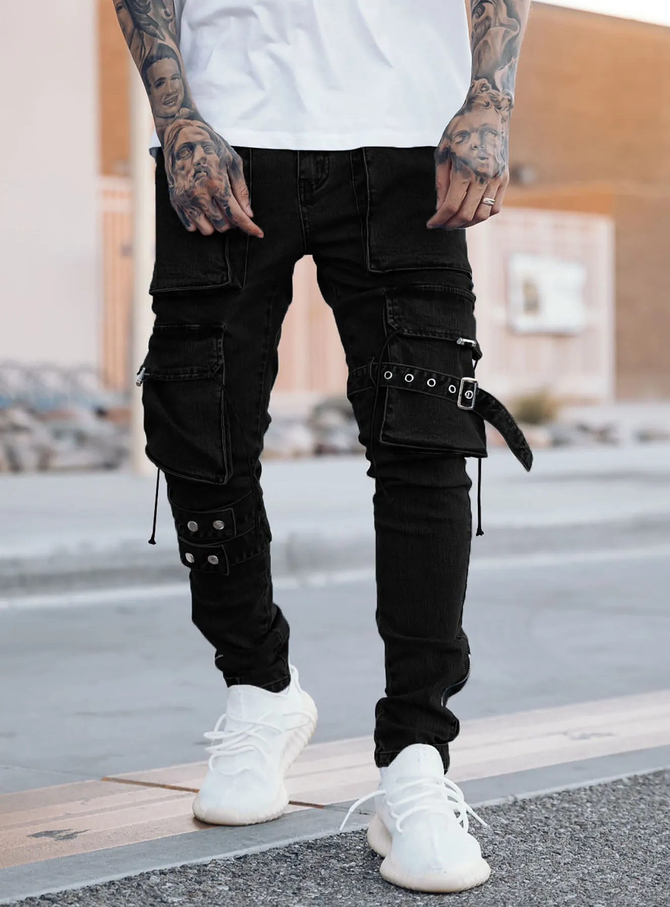 Revolution Cargo Jeans in Jet Black