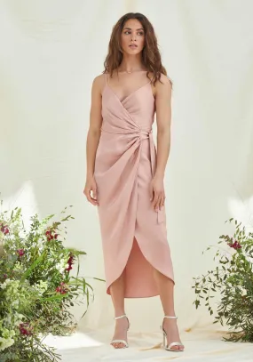 Rosa Tie Side Satin Cami Wrap Dress - Rose Pink