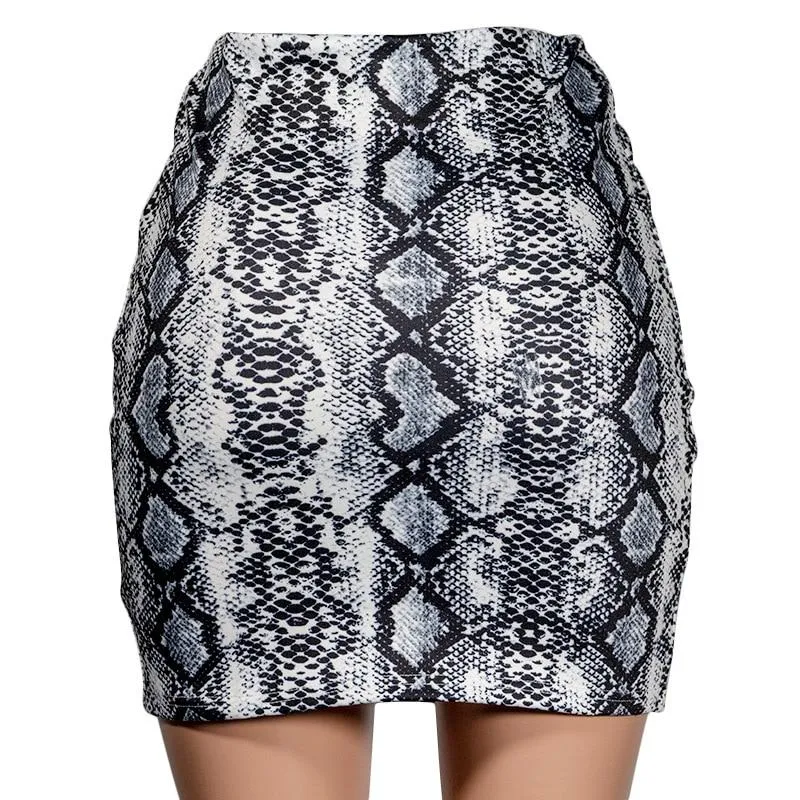 Snake Print High Waist Pencil Slim Mini Skirt