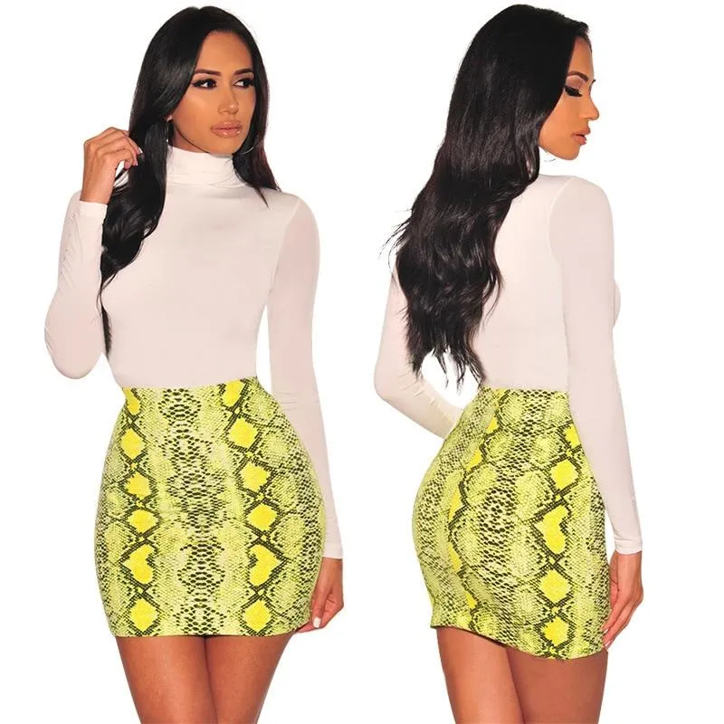Snake Print High Waist Pencil Slim Mini Skirt
