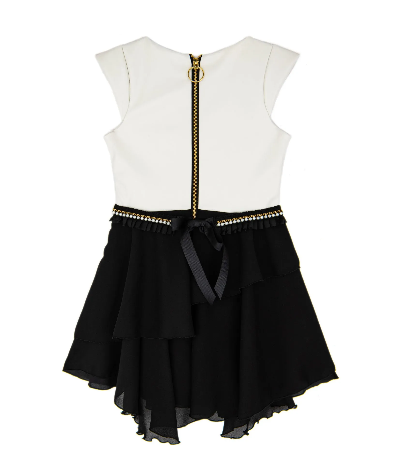 Zoe Ltd. Girls Zelda Black/White Pleather Chiffon Dress