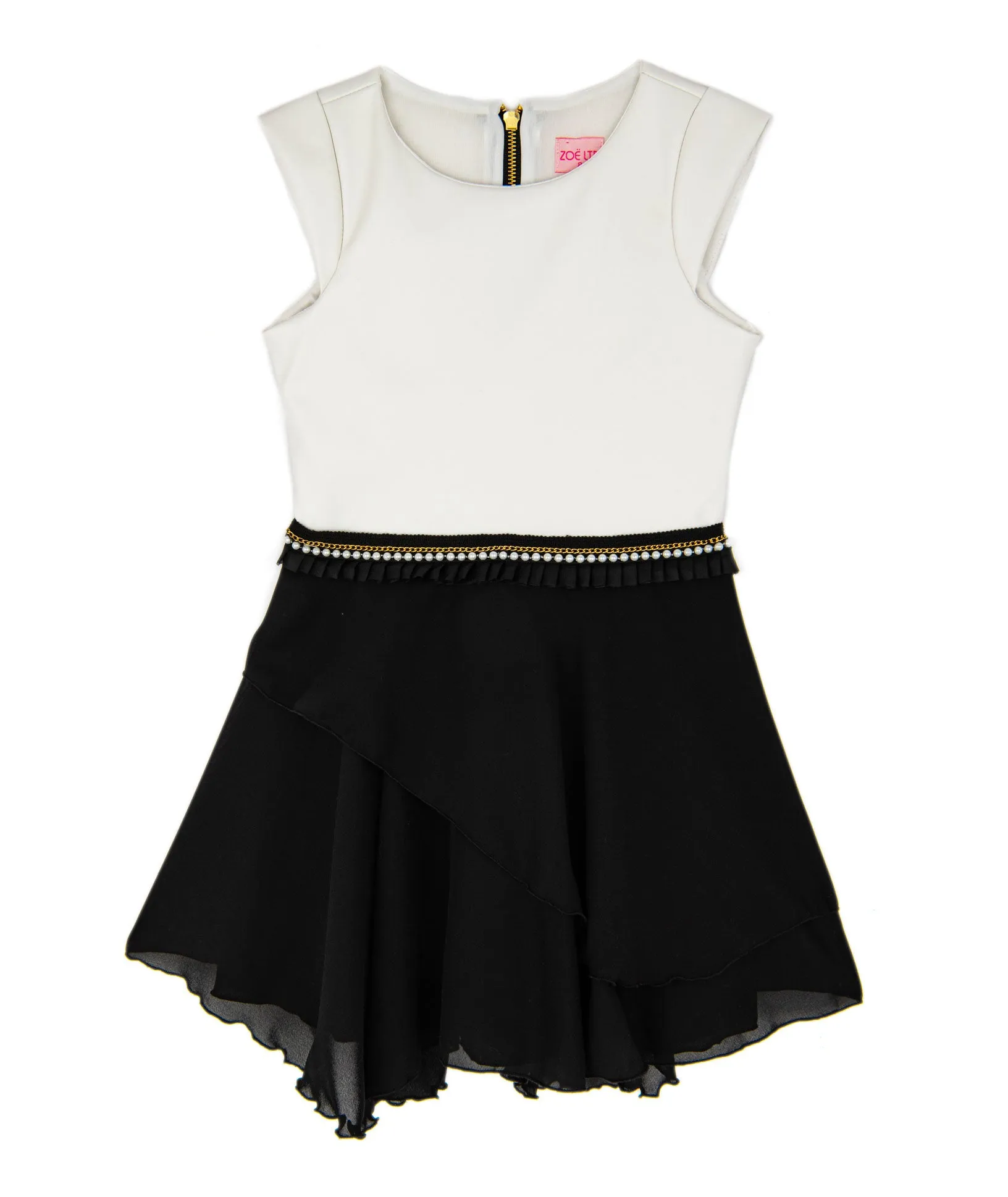 Zoe Ltd. Girls Zelda Black/White Pleather Chiffon Dress